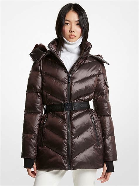 michael kors quilted faux fur-trim parka|Faux Fur Trim Quilted Ciré Jacket .